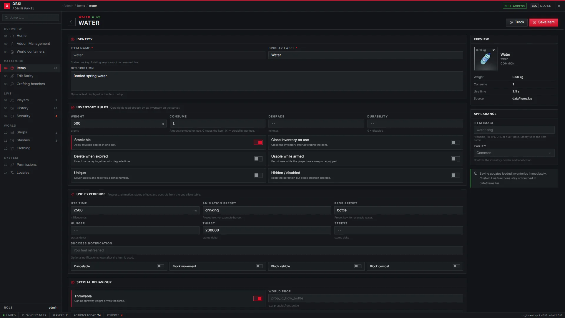 Item editor